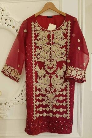 agha noor red embroidered