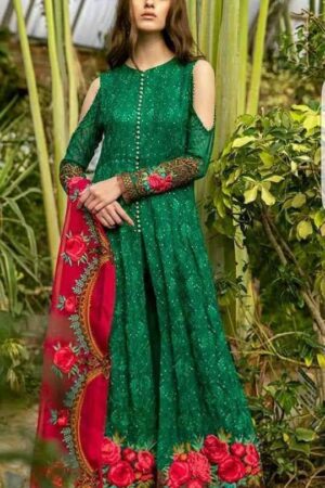 green cold sleeves frock pakistani