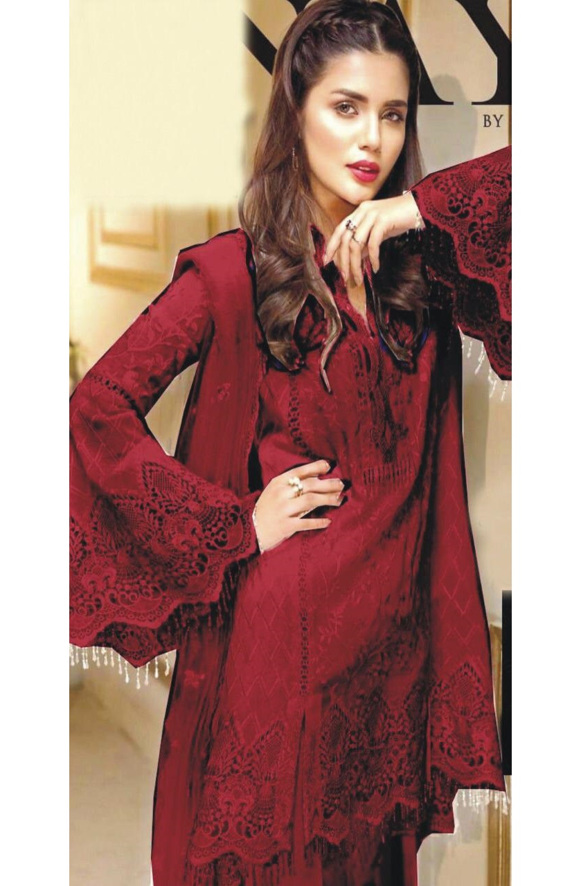red chiffon dress pakistani