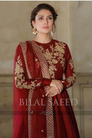 ayeza khan chiffon red dress