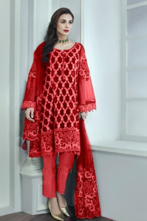 baroque red embroidered chiffon