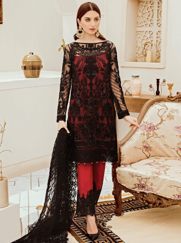 afrozeh net black and red dress