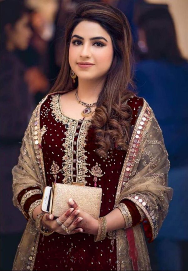 maroon party dress pakistani