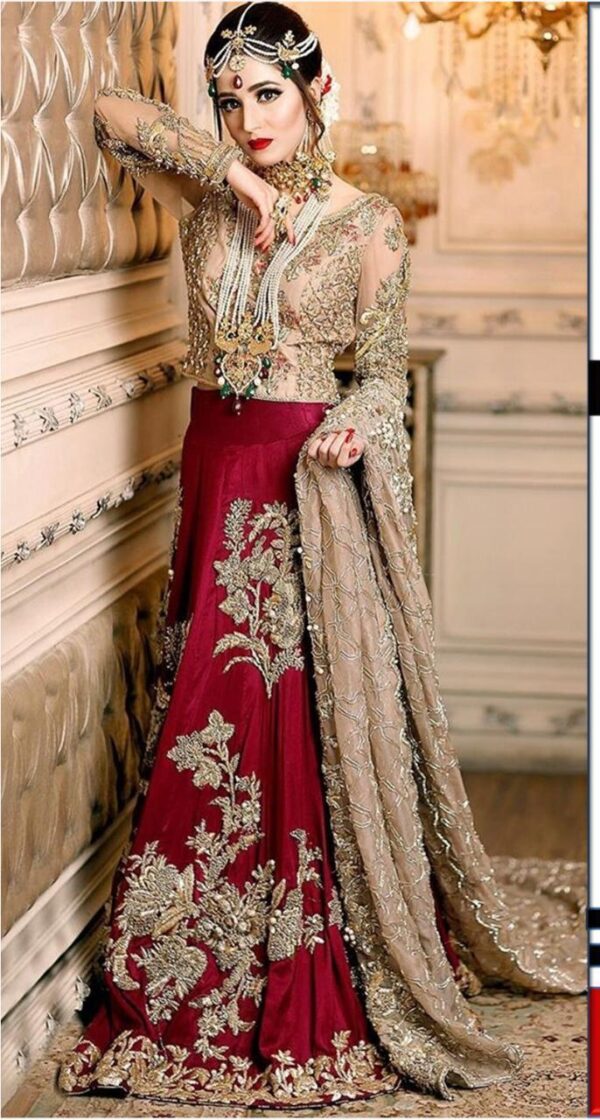 golden and red bridal dress