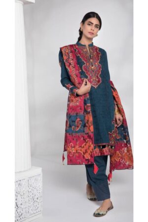 blue lawn suit with red dupatta