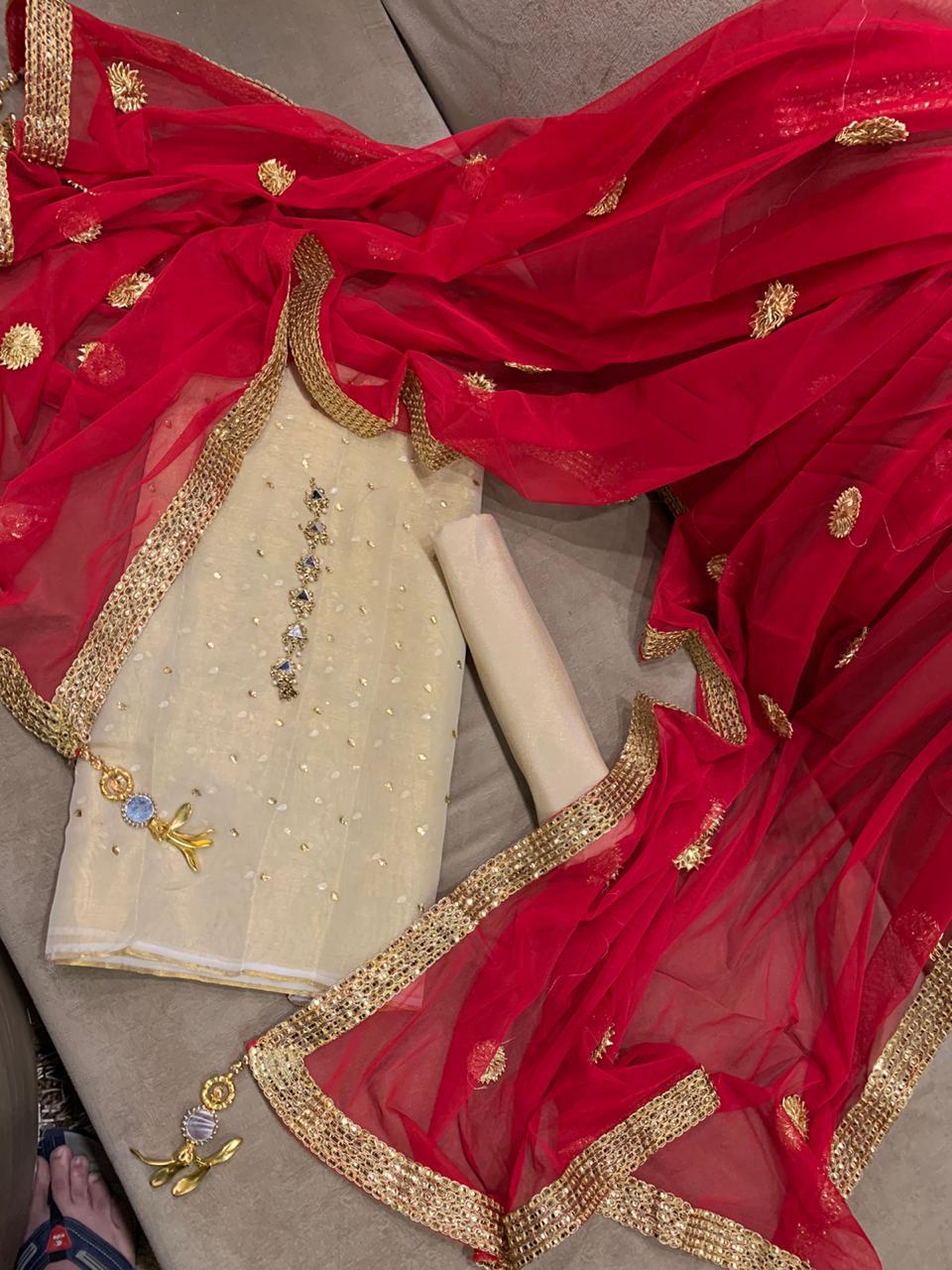 white frock with red dupatta