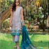 gray lawn cut work dress with blue dupatta