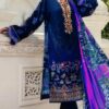 Baroque Blue Embroidered Linen Suit Replica