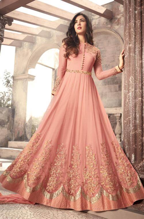 Indian Pink Chiffon Maxi Dress Replica ...