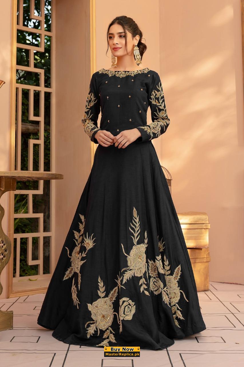vlotter excuus Zichzelf Batik Black Chiffon Maxi Dress Master Replica - Master Replica Pakistan