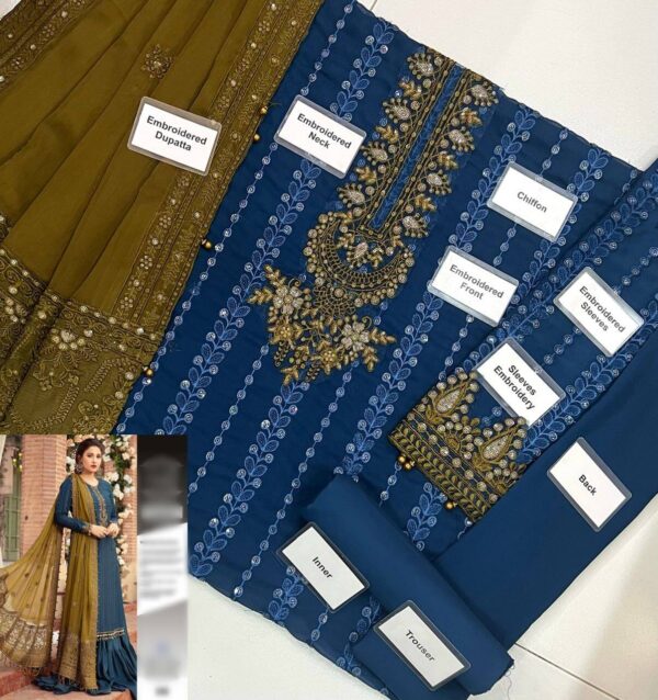 Maria B Blue Combination Chiffon Dress Replica - Pehnawa Boutique