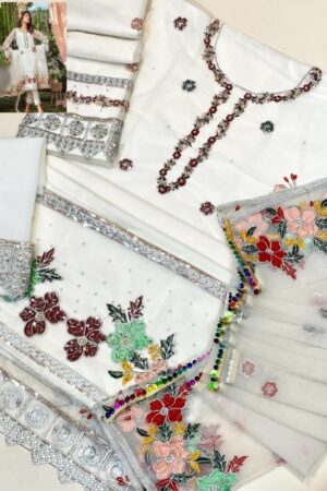 Designer White Floral Embroidered Dress Replica - Pehnawa Boutique