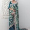 Zainab Chottani Teal Tulip Saree Net Replica