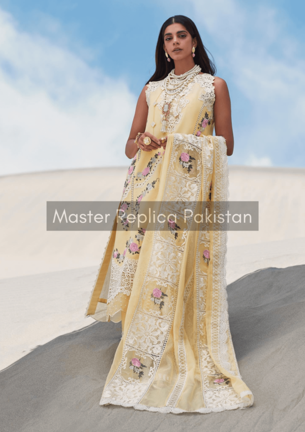 Crimson Yellow Unstitched Lawn Replica