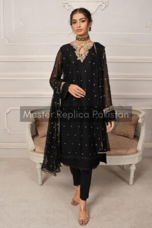 Designer Black Unstitched Chiffon Replica