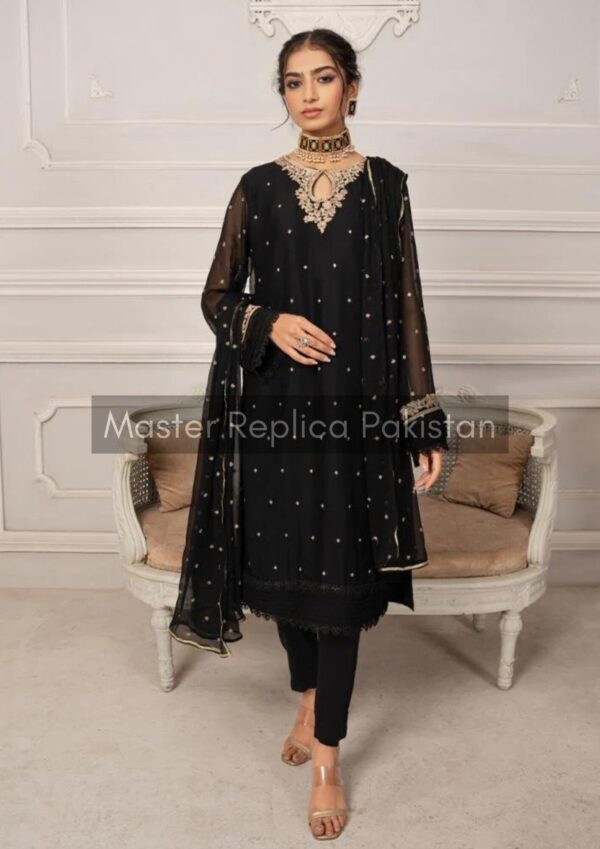 Designer Black Unstitched Chiffon Replica