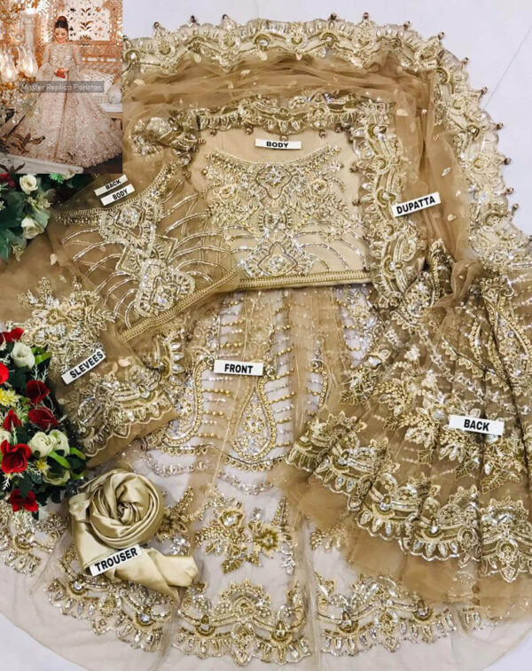 Designer Bridal Gold Net Frock Replica