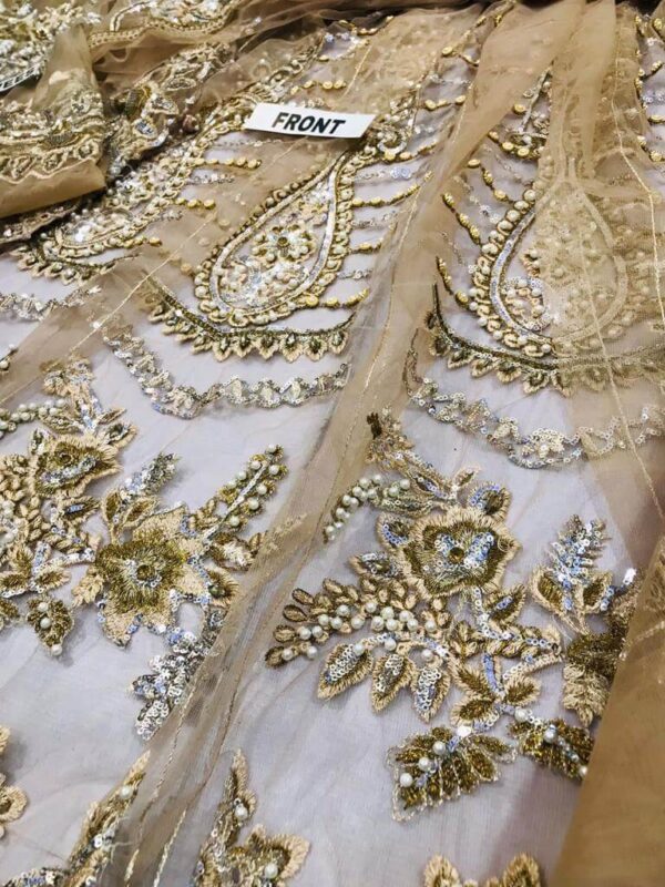 Designer Bridal Gold Net Frock Replica