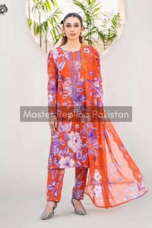 Designer Orange Swiss Lawn Dress