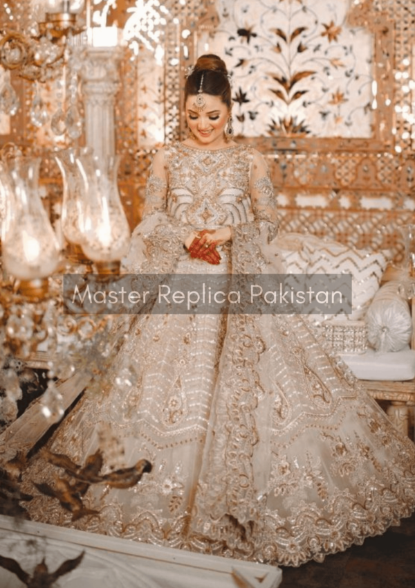 Designer Bridal Gold Net Frock Replica