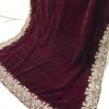 Designer Black And Maroon Velvet Shawl - Image 2