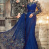 Maria b Cobalt Blue Chiffon Saree Replica