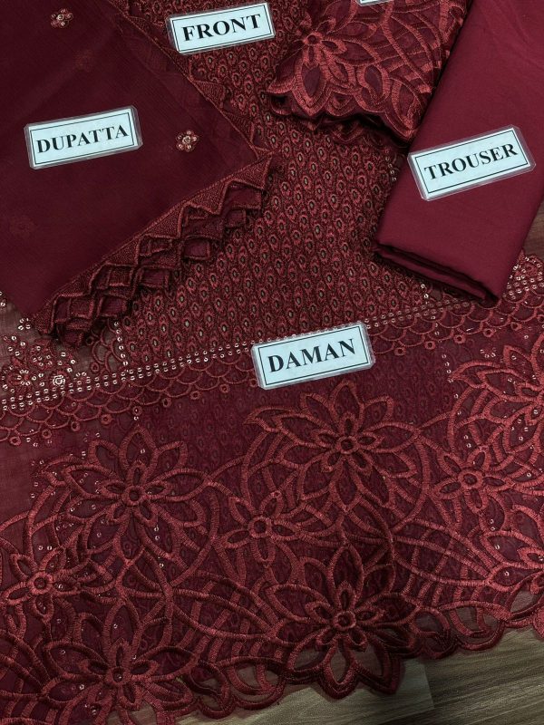 Designer Maroon Chiffon Replica - Image 4