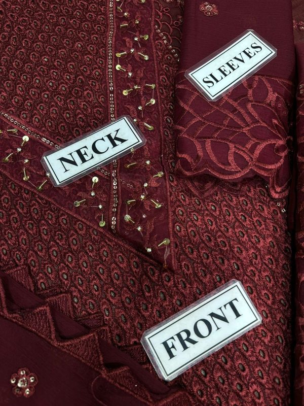 Designer Maroon Chiffon Replica - Image 3