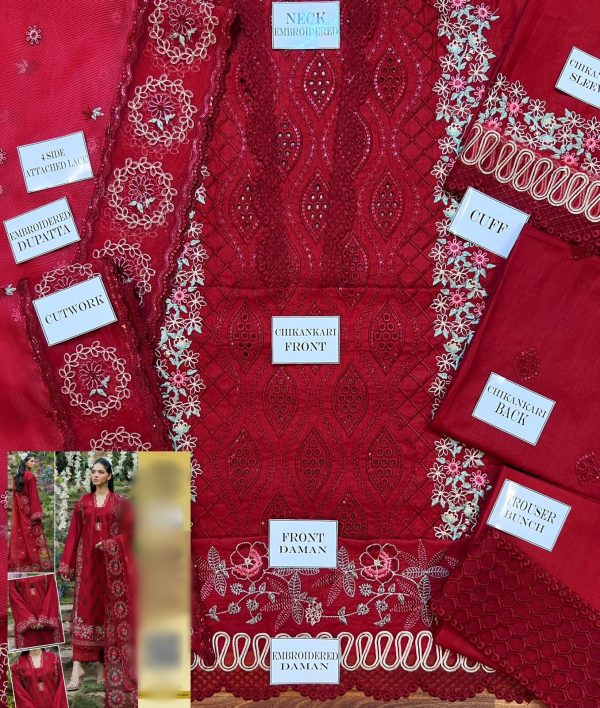 Designer Red Cotton Lawn Replica - Image 2