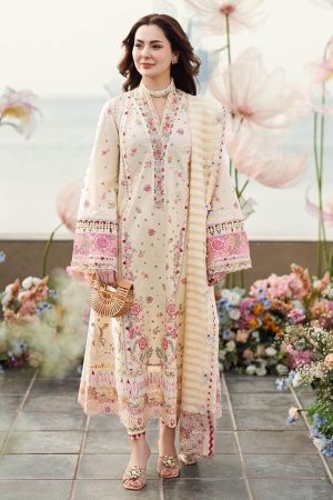 Qalamkar White Floral Cotton Lawn Replica