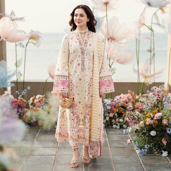 Qalamkar White Floral Cotton Lawn Replica