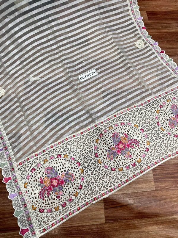 Qalamkar White Floral Cotton Lawn Replica - Image 5