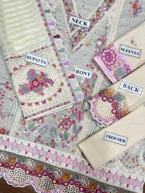 Qalamkar White Floral Cotton Lawn Replica - Image 2