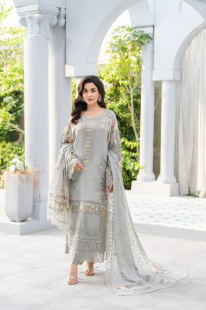 Designer Crepe Grey Cotton Replica