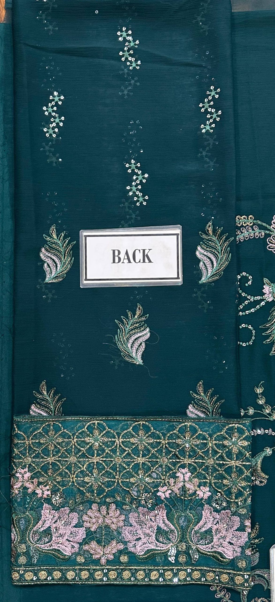 Laavish Bottle Green Semi Pure Chiffon Replica - Image 6