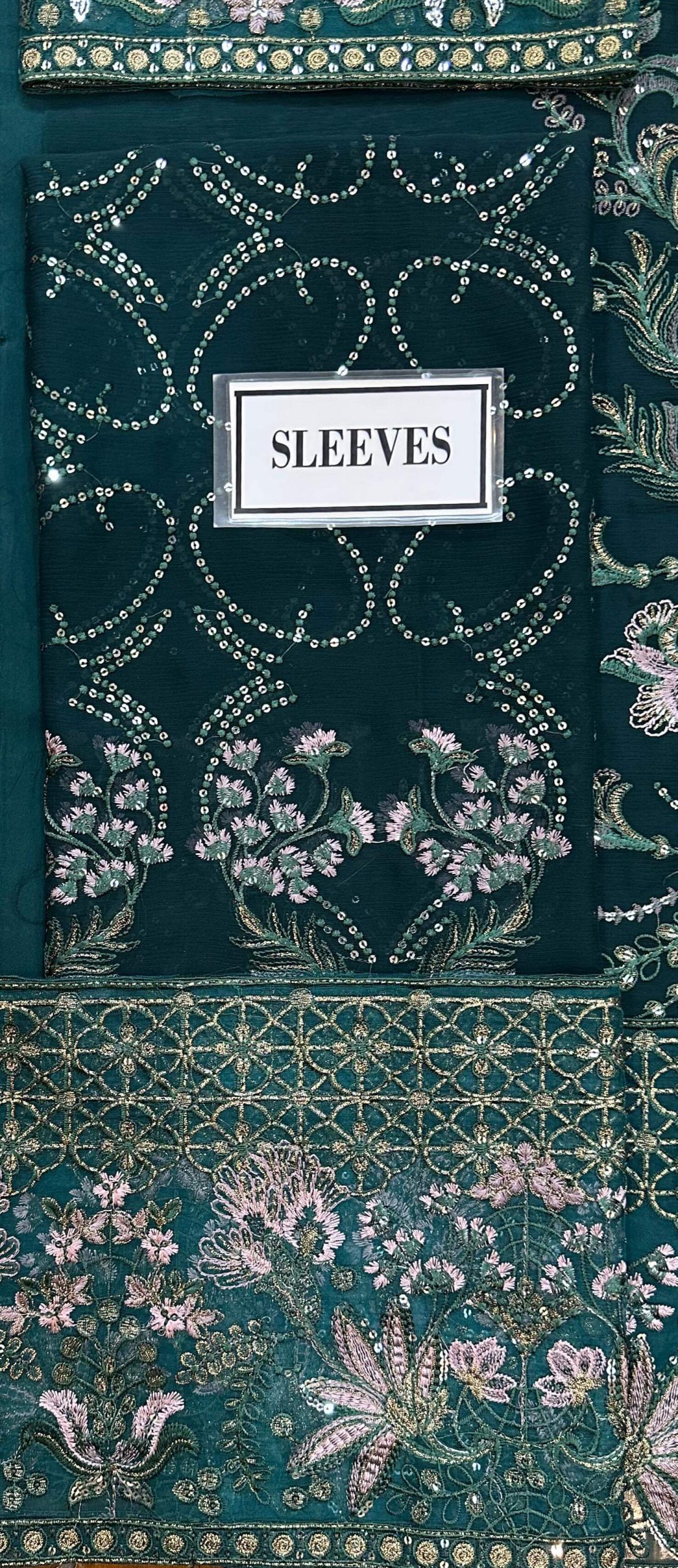 Laavish Bottle Green Semi Pure Chiffon Replica - Image 5