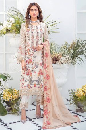 Ramsha White Semi Pure Chiffon Replica