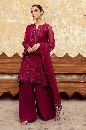 Qalamkar Maroon Formal Chiffon Replica