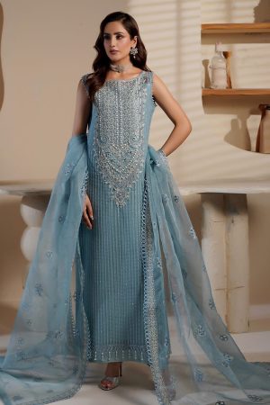 Maryam's Teal Blue Organza Formal Wear Replica