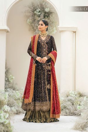 Designer Black Chiffon Wedding Wear Replica