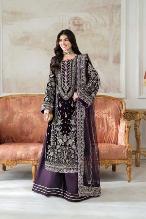 Aneelas Plum Velvet Formal Wear Replica