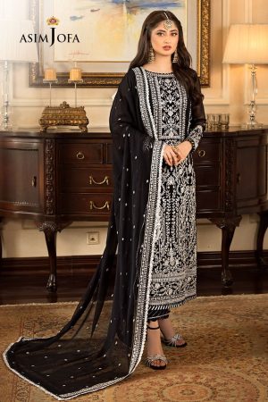 Asim jofa Black Chiffon Formal Wear Replica