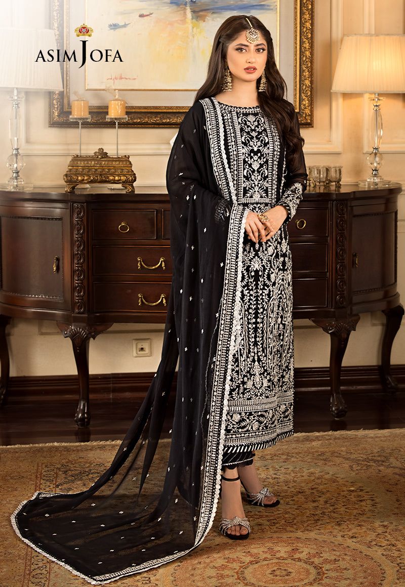 Asim jofa Black Chiffon Formal Wear Replica