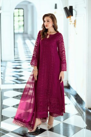 Azure Plum Chiffon Party Wear Replica