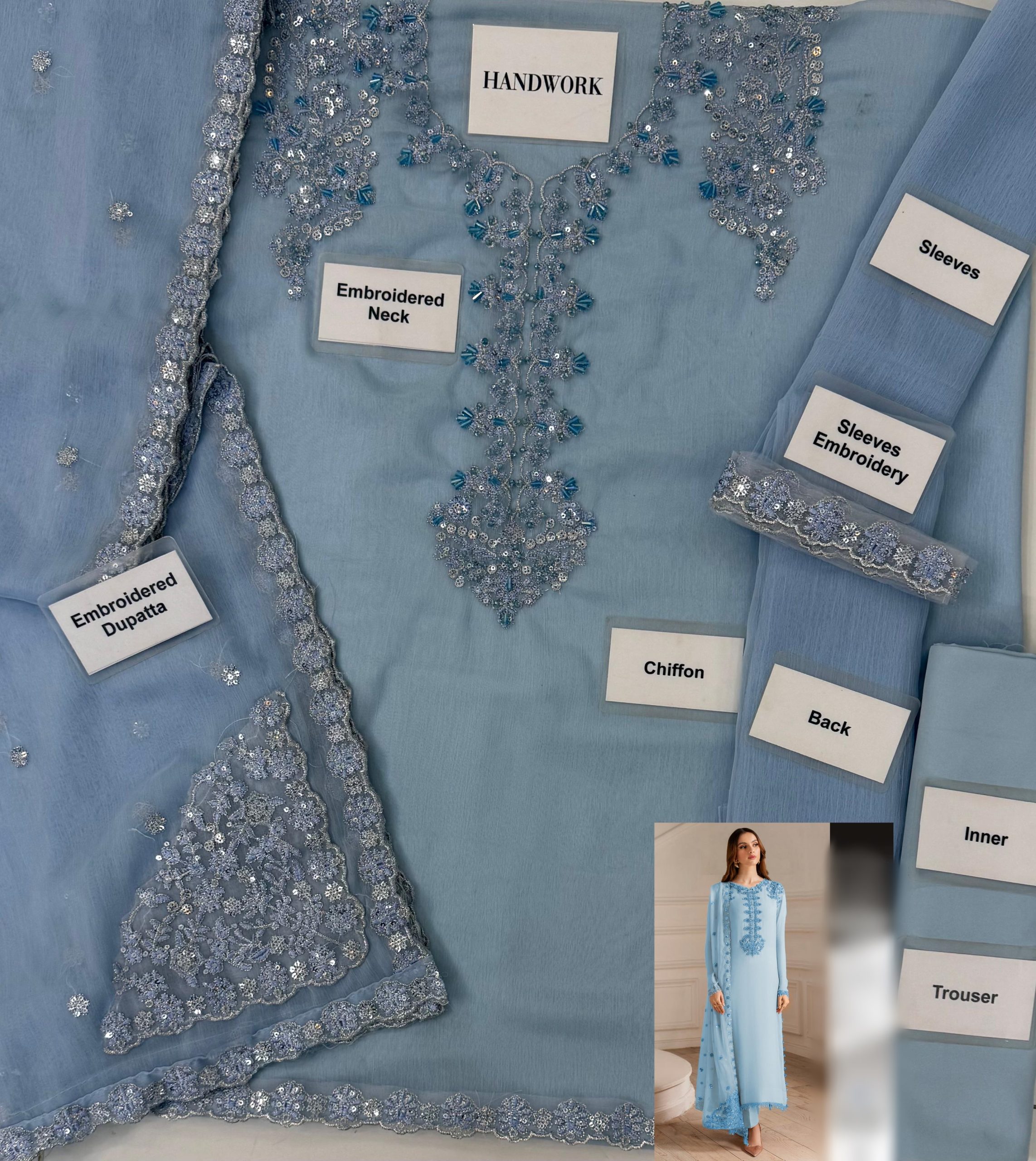 Iznik Ice Blue Chiffon Replica - Image 2