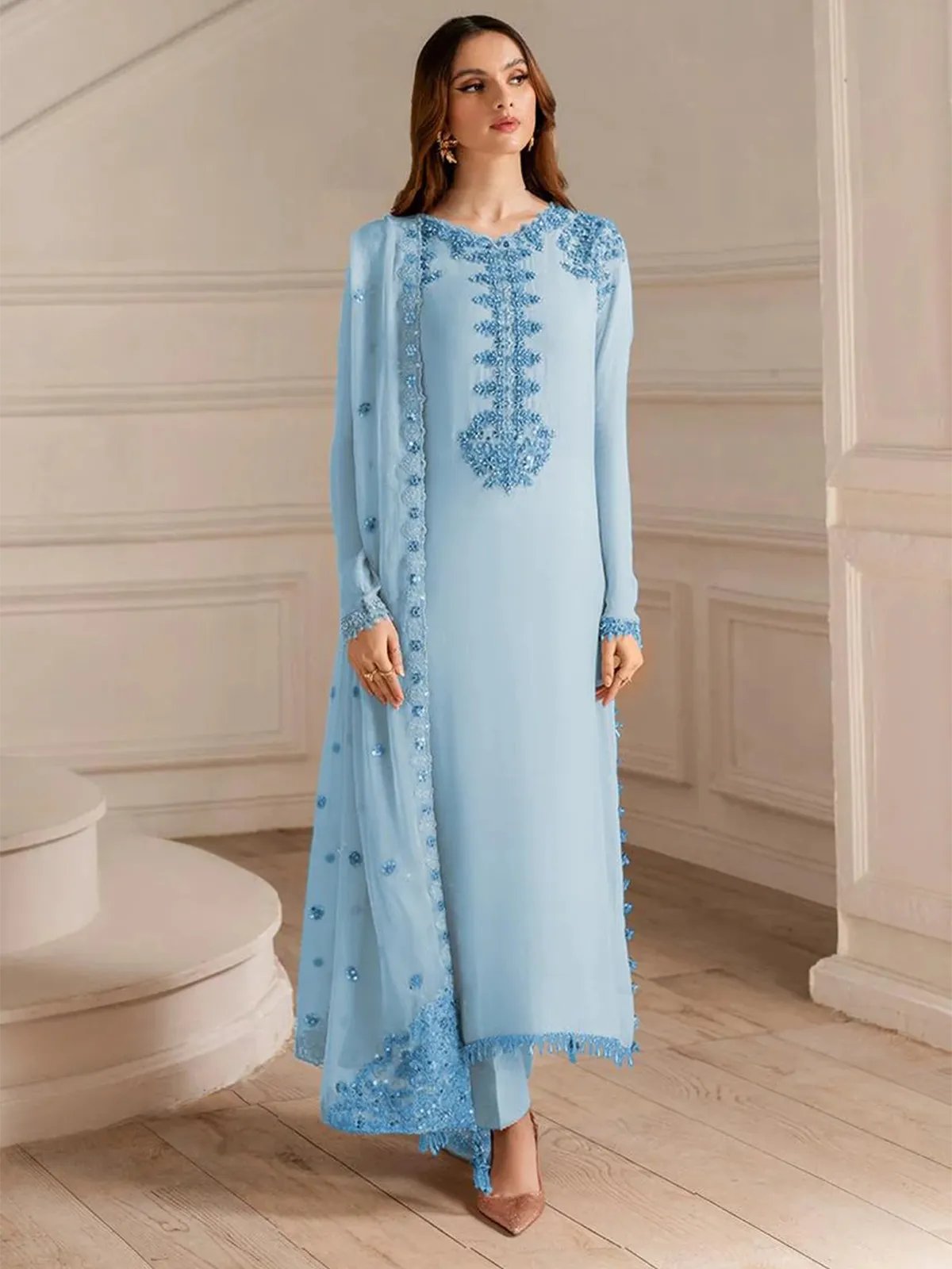 Iznik Ice Blue Chiffon Replica