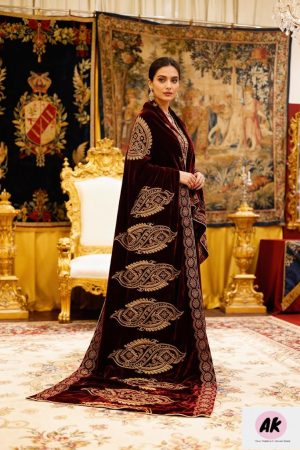 Latest Maroon Velvet Shawl
