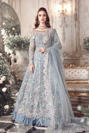 Maria b Ice Blue Net Wedding Wear Replica