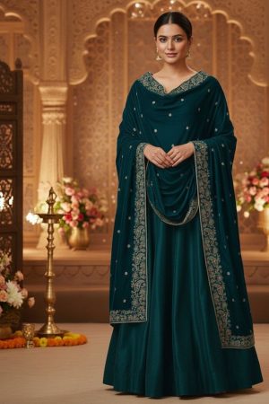 Latest Bottle Green Velvet Shawl