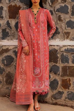 Qalamkar Peach Lawn Formal Wear Replica